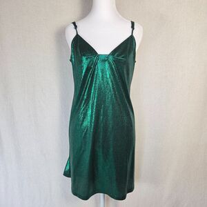 NWOT Allegra K Womens Large Y2K Green Metallic Cocktail Mini Slip Dress